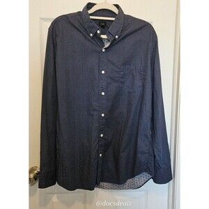 J Crew Men Large Navy Blue Floral Slim Fit Button Down Long Sleeve